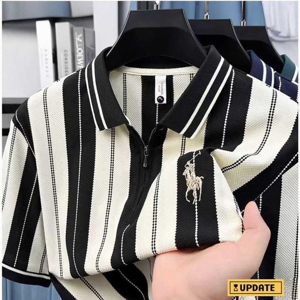 Stripe Quarter-Zip Polo (White)