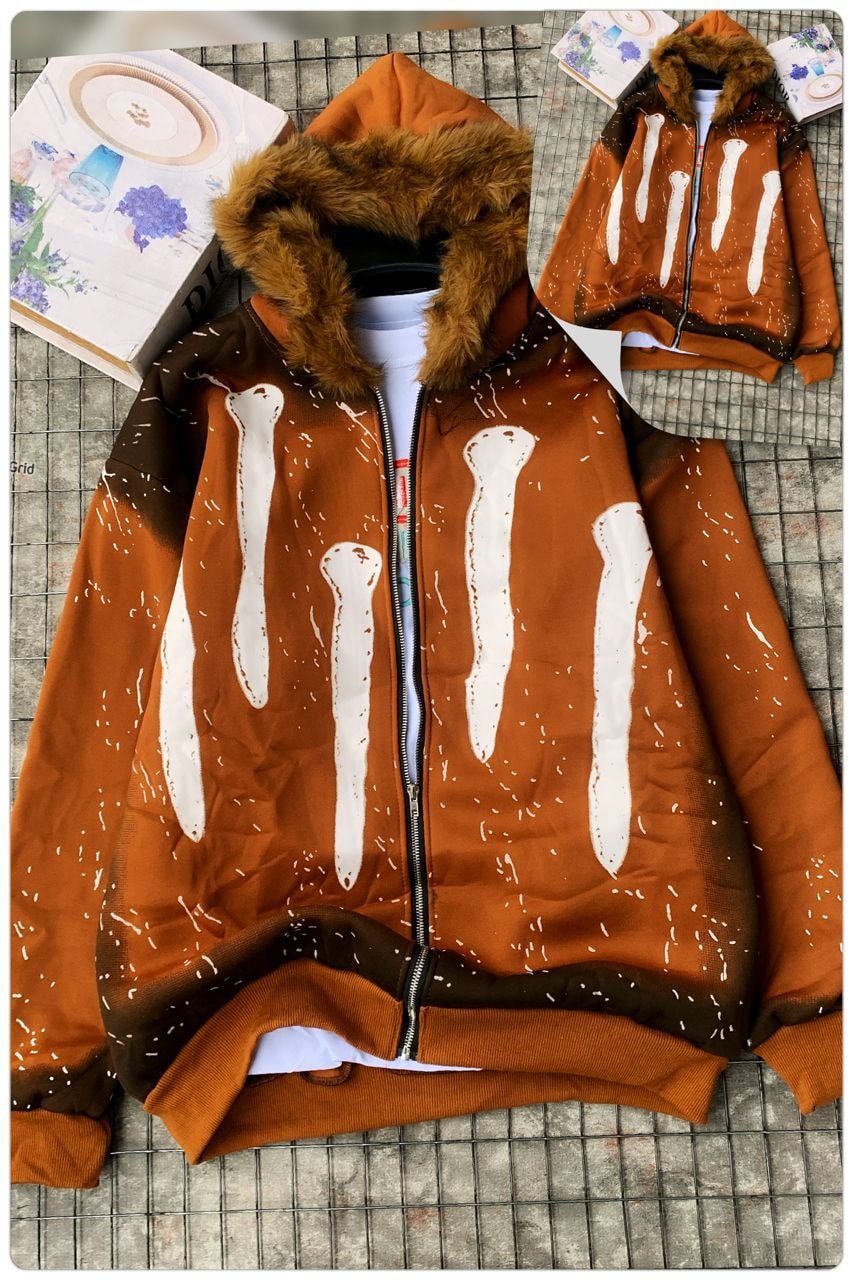 Ombre Fur Hood Bomber Jacket