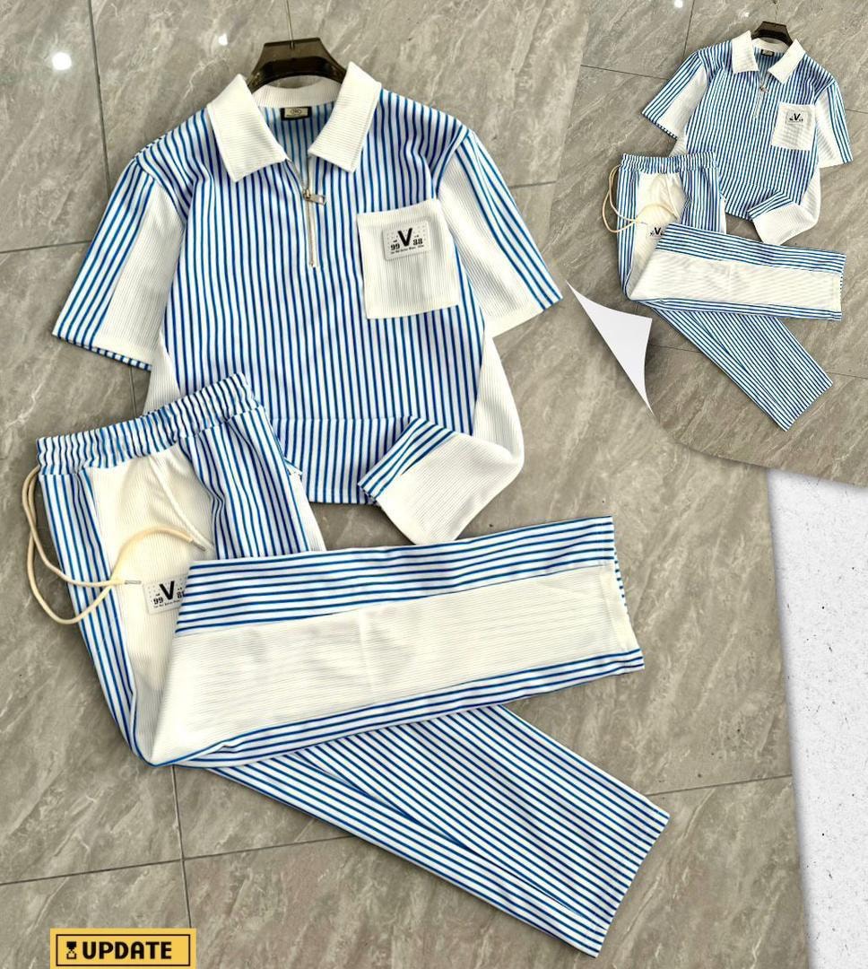 Blue V-Stripe Lounge Set