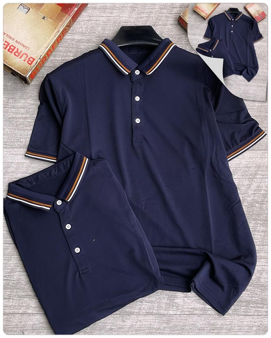 Men's Navy Tipped Collar Cotton Polo Shirt