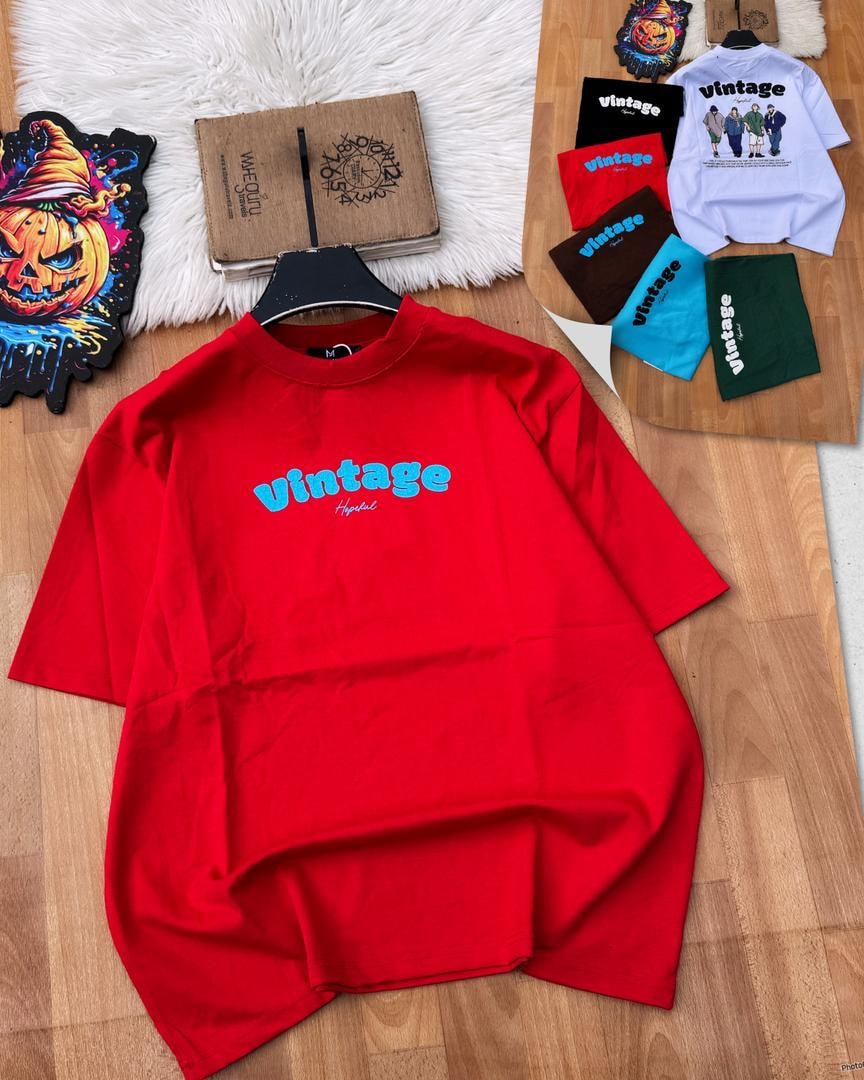 Red Vintage Hopeful logo t-shirt laid flat.