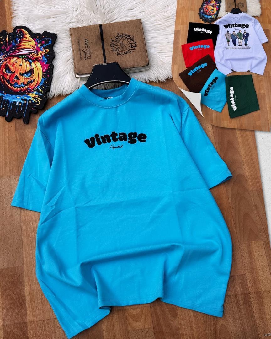Cyan blue Vintage Hopeful logo t-shirt laid flat.