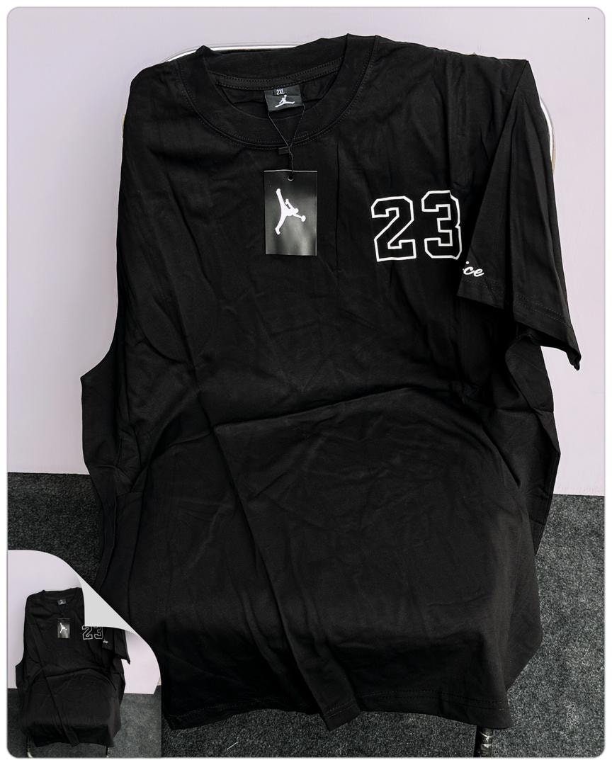 Black Jordan 23 round neck t-shirt with large 23 graphic and Jumpman tag.