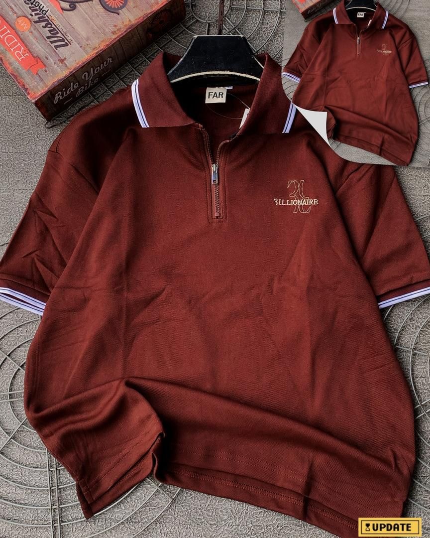 Burgundy 3ILLIONAIRE quarter-zip polo shirt laid flat with striped collar detail.