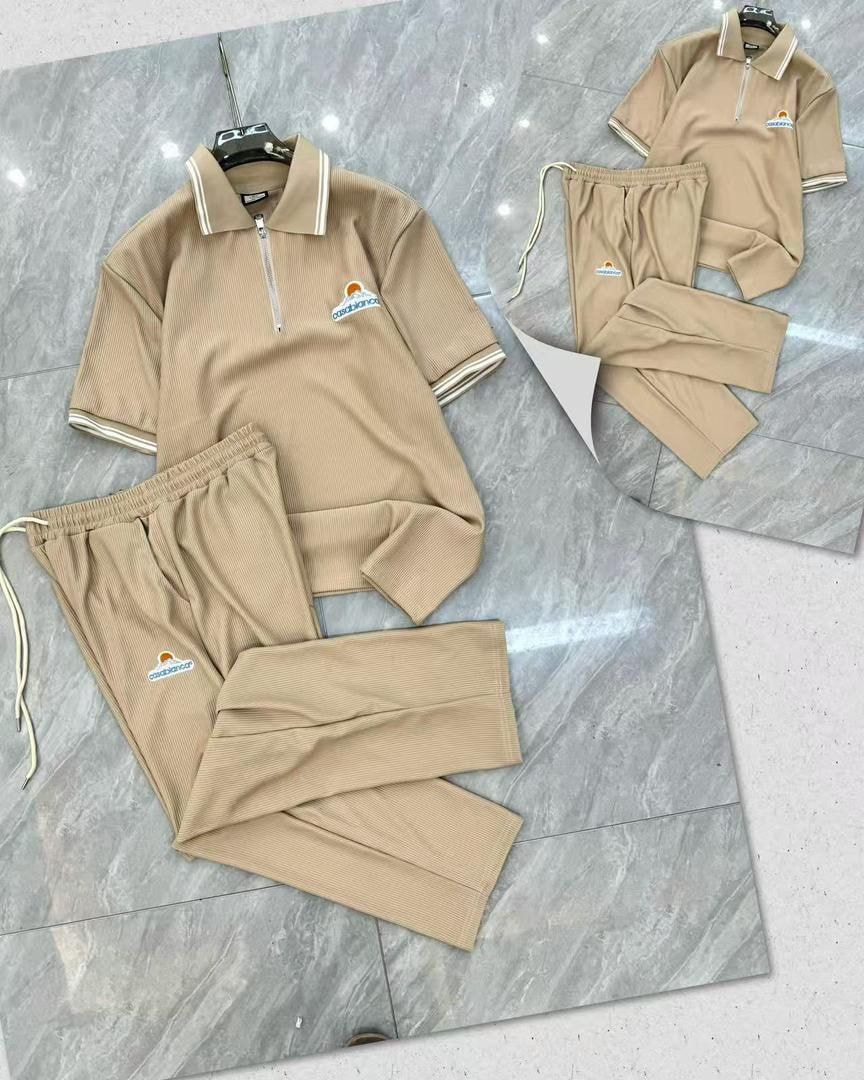 Beige Casablanca ribbed two-piece set with matching top and bottom.