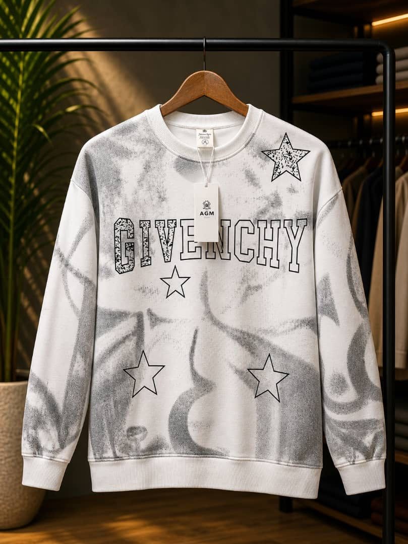 White and gray bleached Givenchy star graphic sweatshirt.