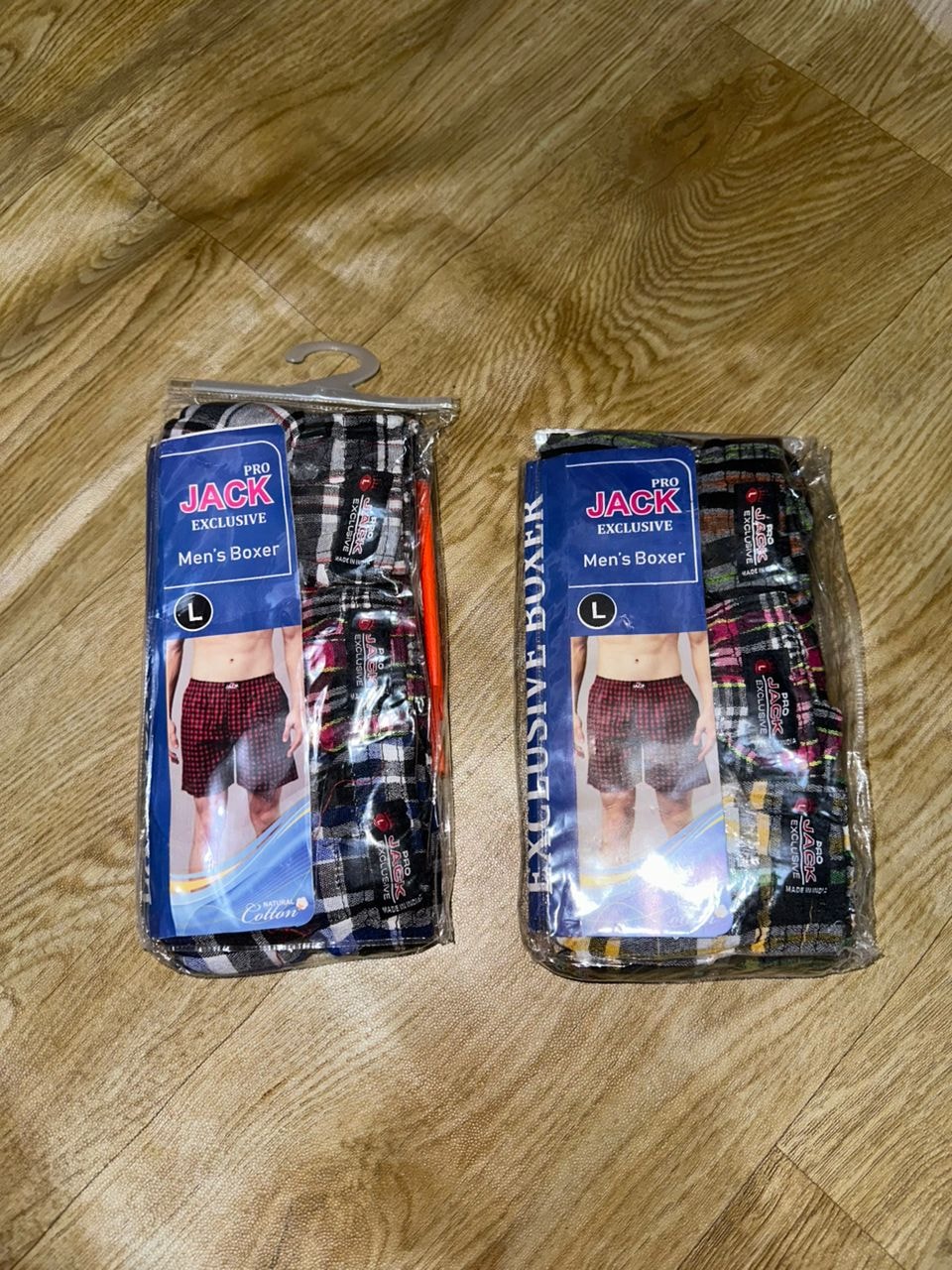 Pro Jack Exclusive 3in1 men's boxers in two plaid pattern packs, size L.