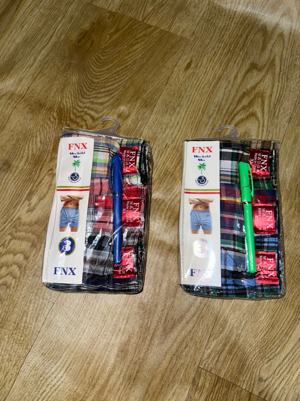 FNX Weekshift 3in1 men's boxers in two different plaid assortments, size XL.