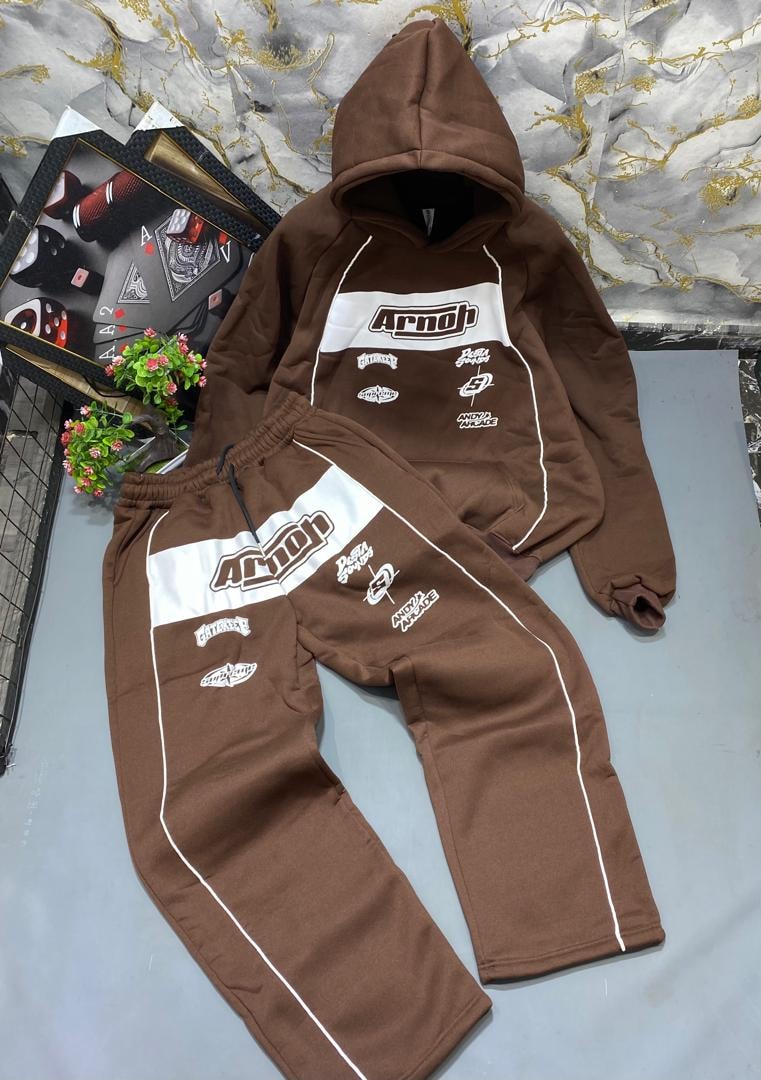 Armoh two-piece hoodie and joggers set in brown.