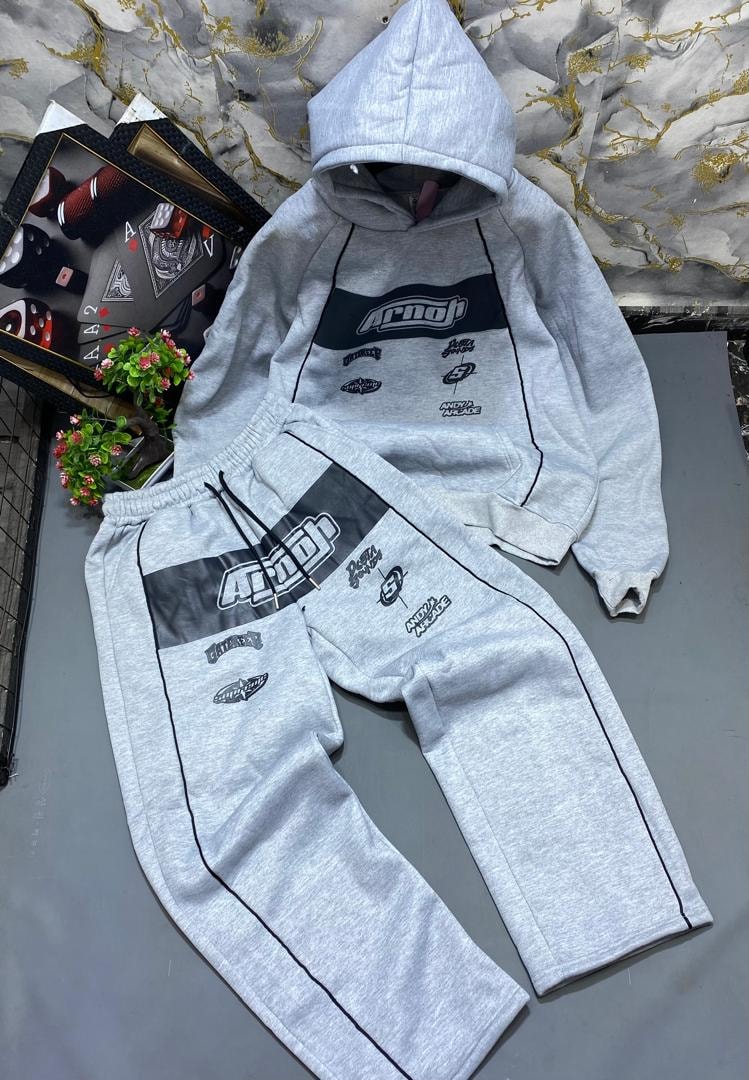Armoh two-piece hoodie and joggers set in light gray.