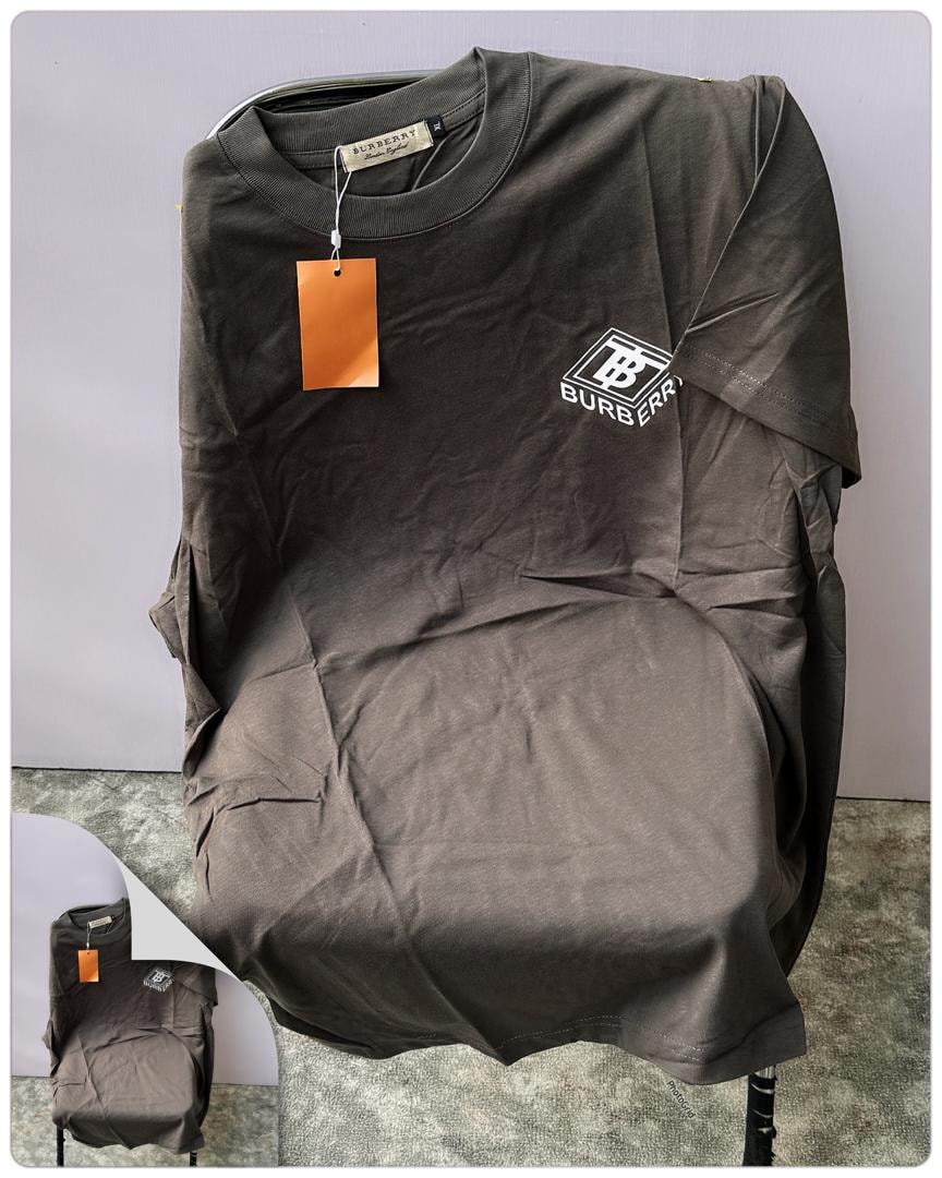 Gray Burberry t-shirt with BB logo and BURBERRY text on chest.