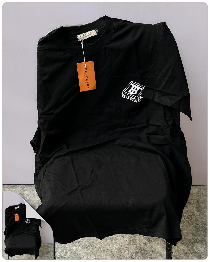 Black Burberry t-shirt with BB logo and BURBERRY text on chest.