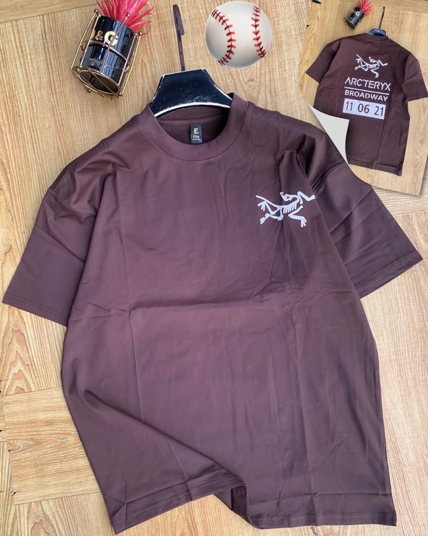 Brown Arc'teryx Broadway t-shirt showing back print with lizard.