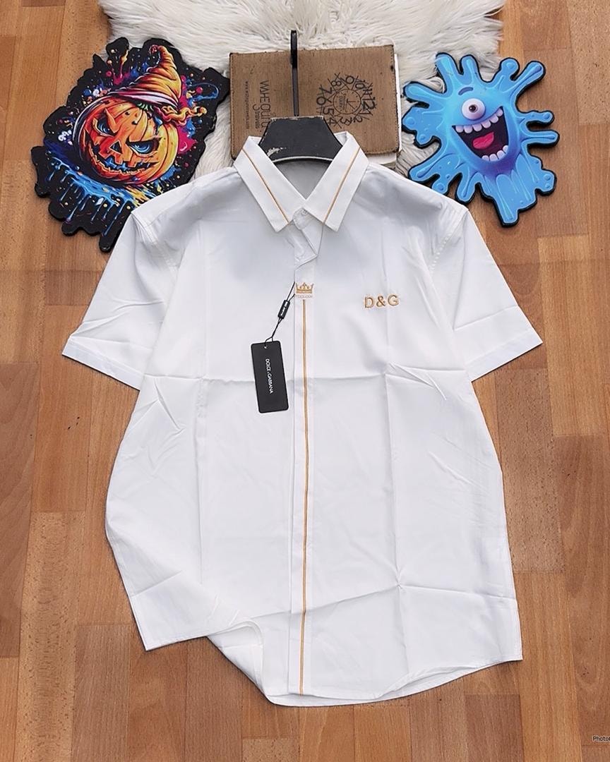 White D&G short sleeve shirt with gold piping.