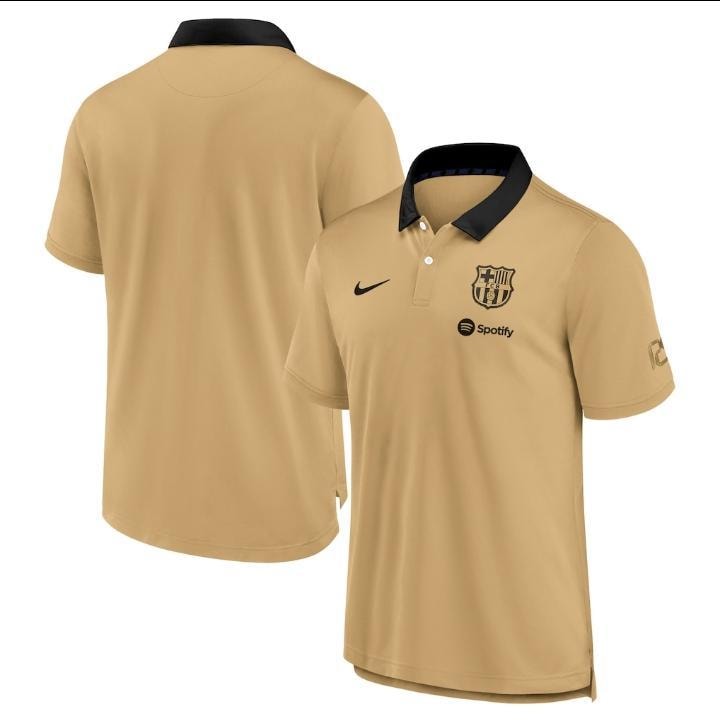 Beige Barcelona polo jersey shown from front and back on white background.
