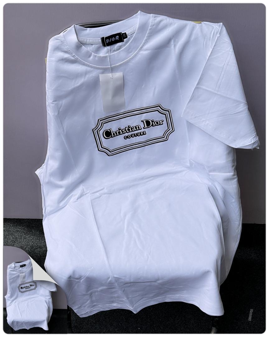 White Christian Dior Couture logo t-shirt with prominent chest print.
