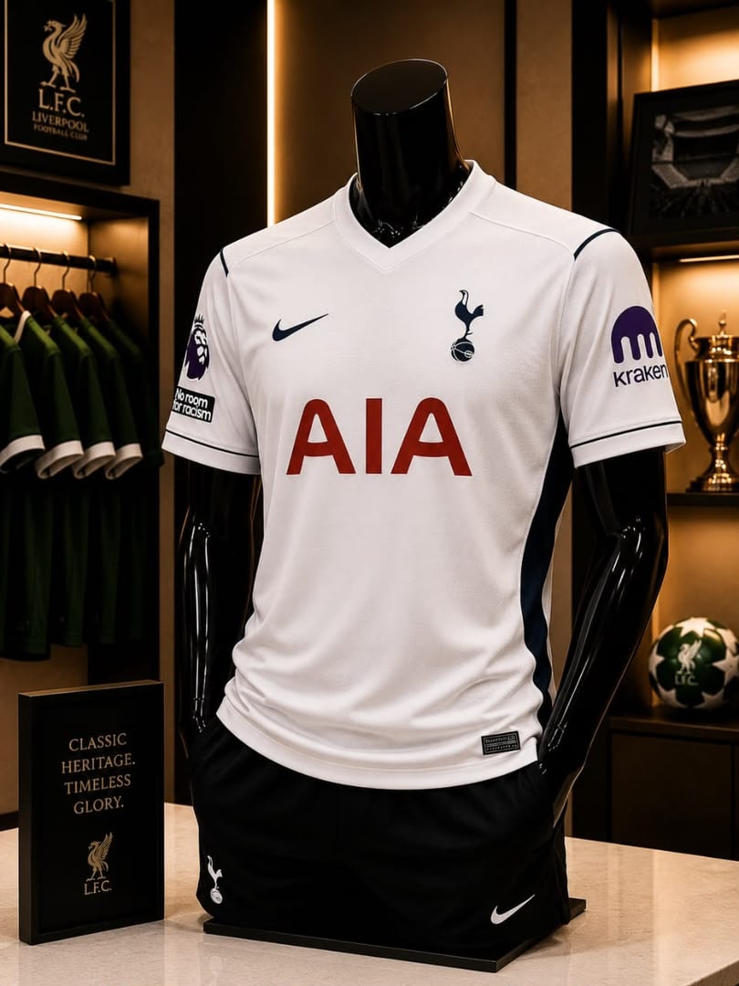 White Nike Tottenham Hotspur AIA football jersey on mannequin.