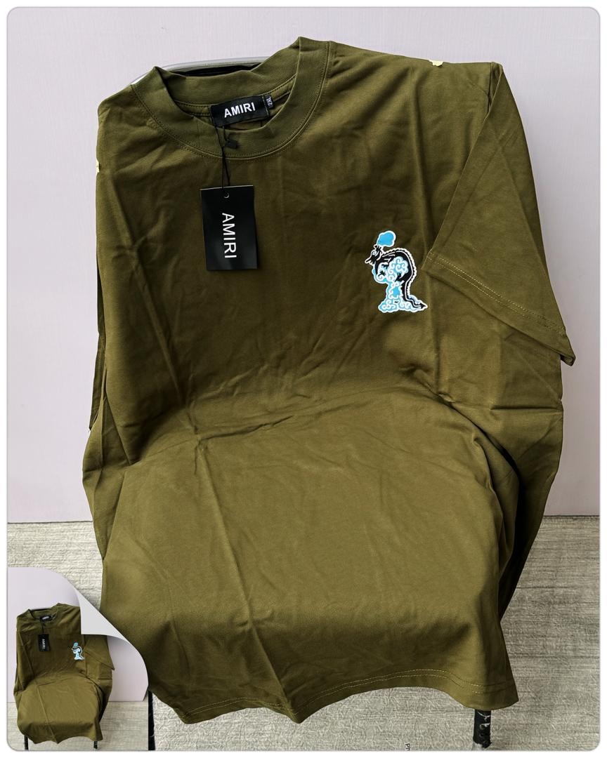 Olive AMIRI t-shirt with embroidered graphic on the chest.