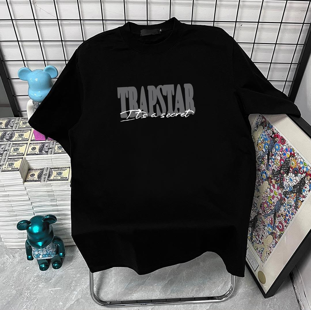Black t-shirt with gray TRAPSTAR It's a secret print on chest.