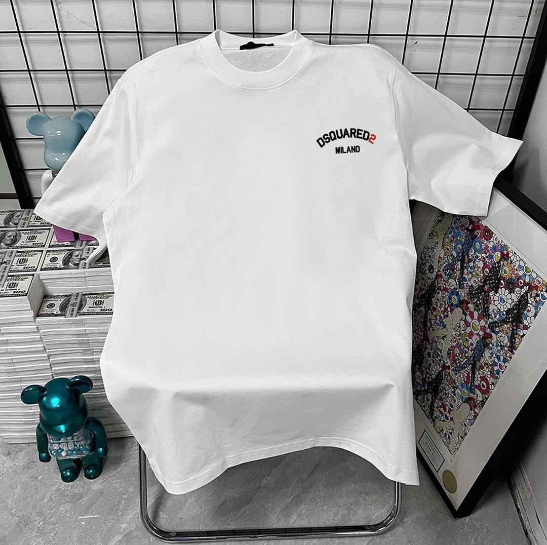 White t-shirt with DSQUARED2 MILANO print on right chest.
