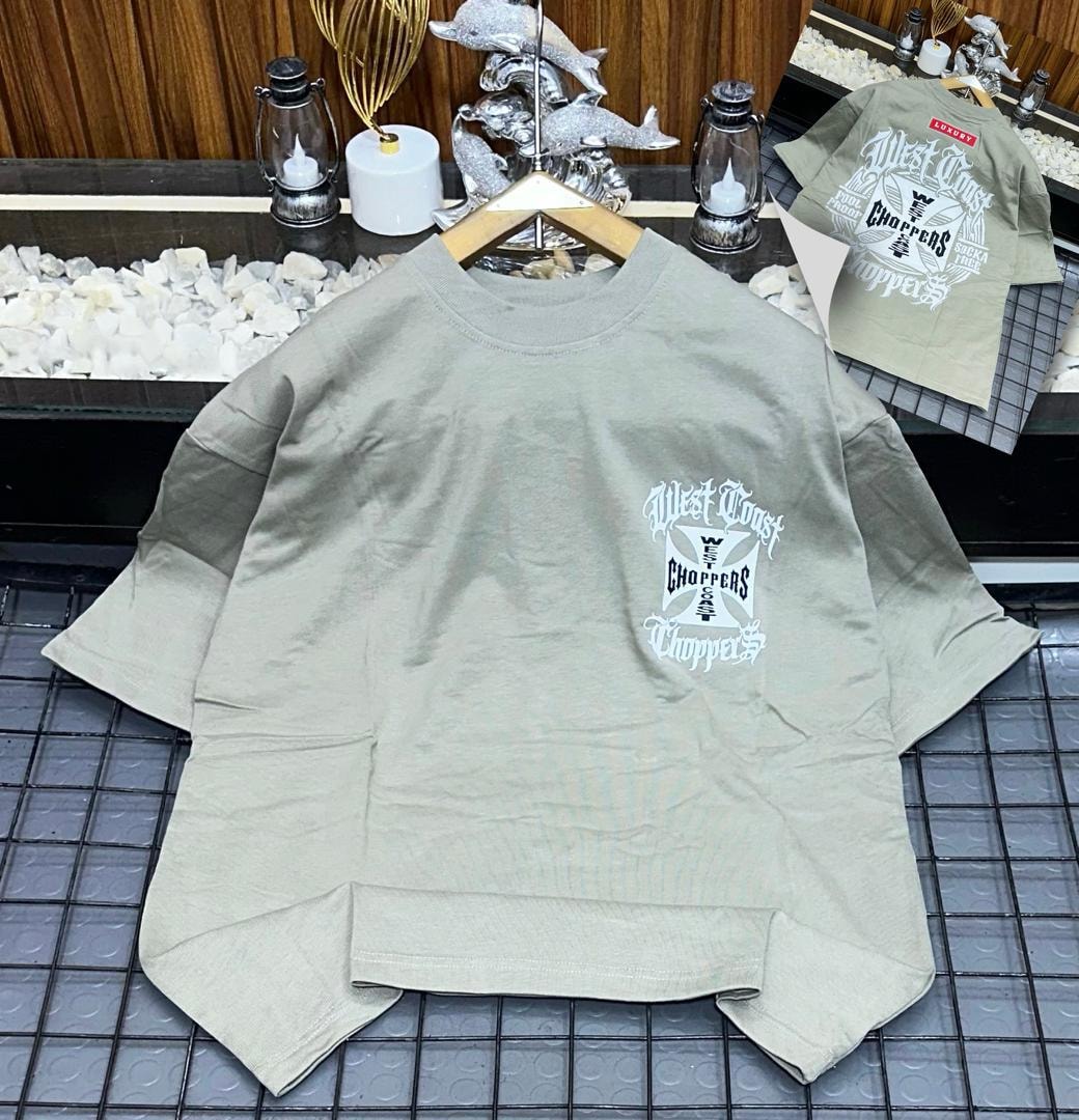 Olive oversized t-shirt with West Coast Choppers chest graphic and full back print inset.