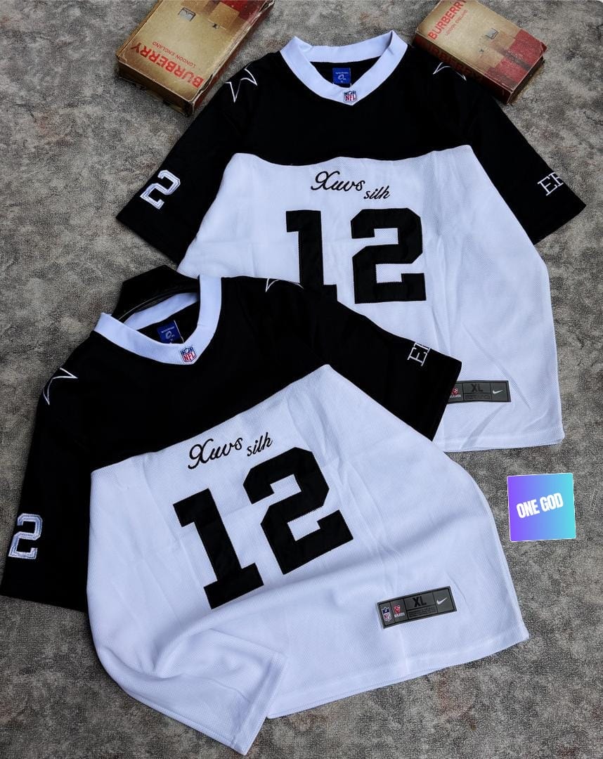 Black and white two-tone mesh jersey with Xavs Silk 12 graphic on chest.
