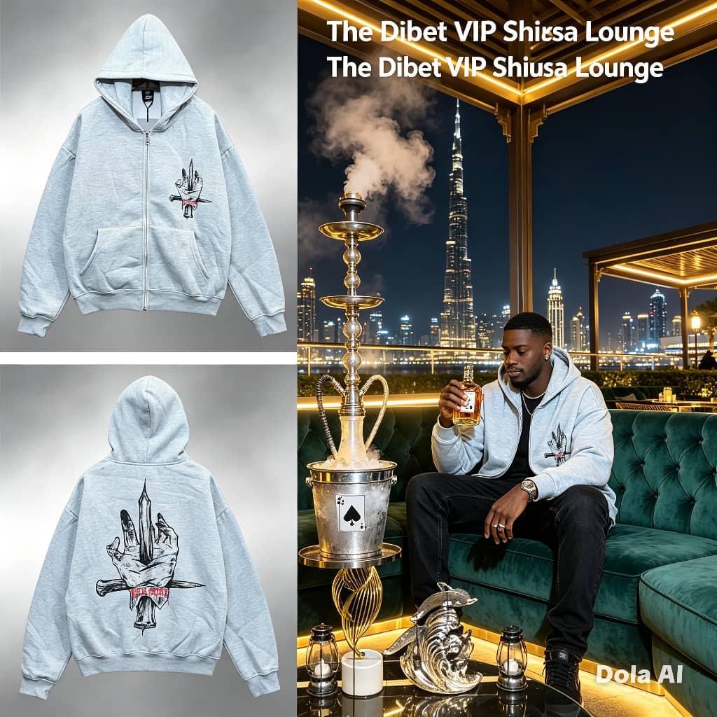 Light gray zip-up hoodie with hand crystal and dagger graphic on front and back.