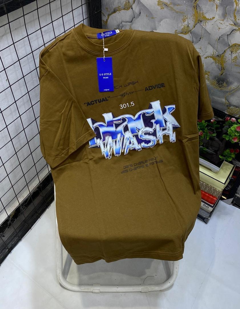 Olive t-shirt with large 3D Black Wash text and additional technical lettering.